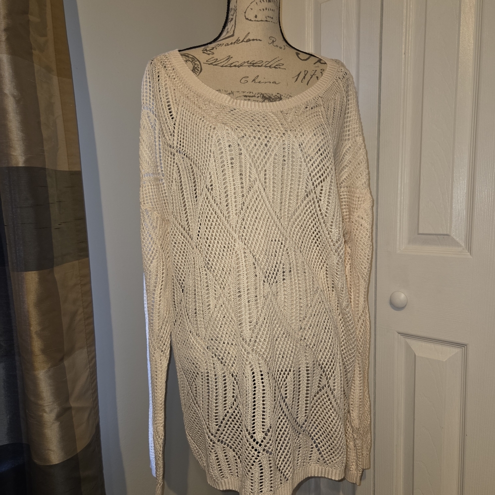 Women’s Open-Knit Long Sweater - Cream